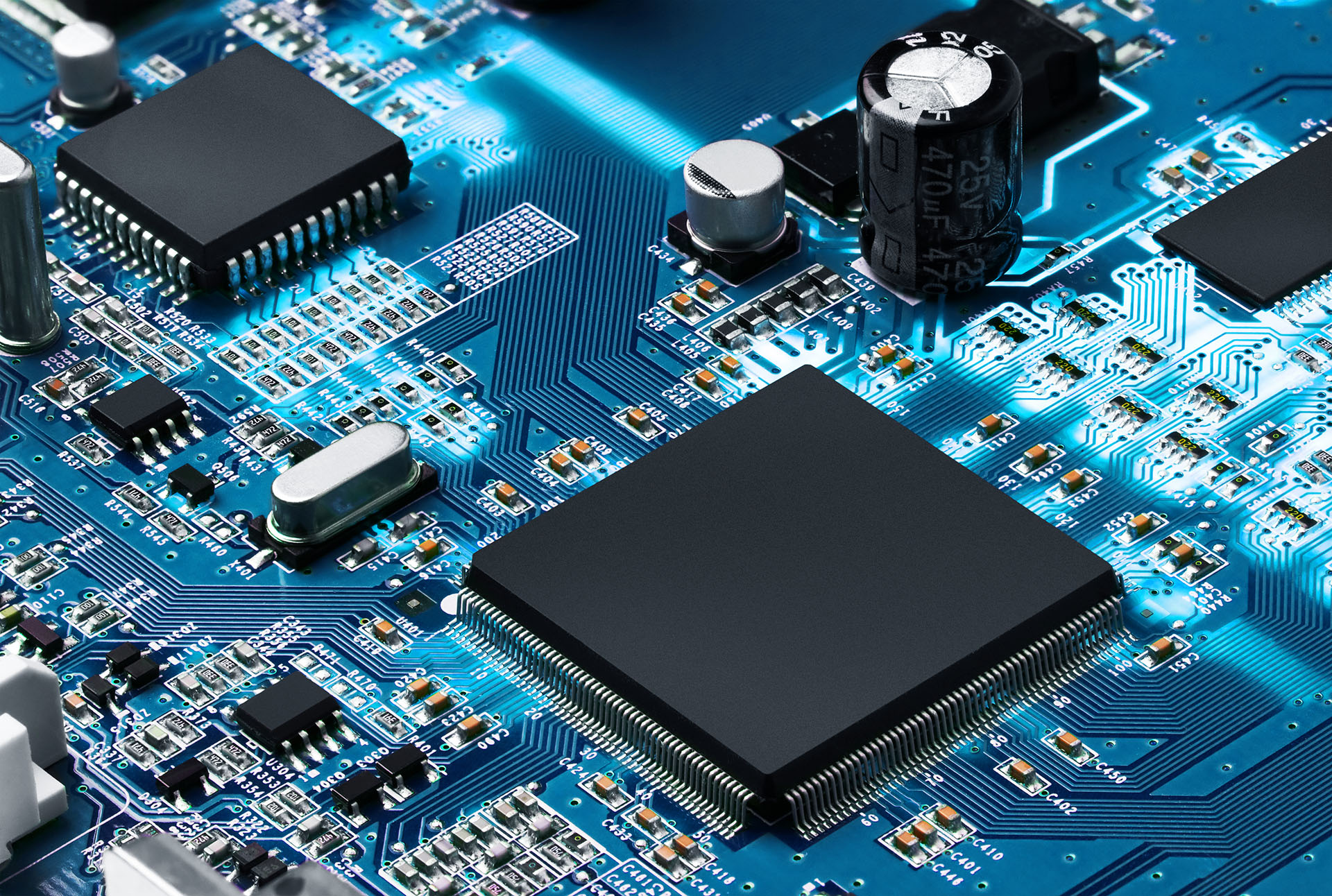 Electronic,Circuit,Board,With,Processor,,Close,Up.
